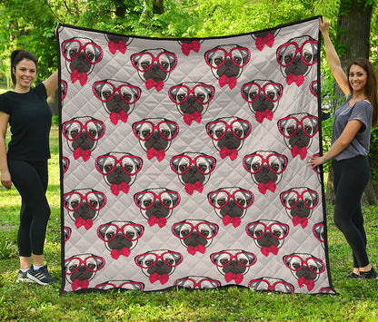 Red Glasses Pug Pattern Print Quilt