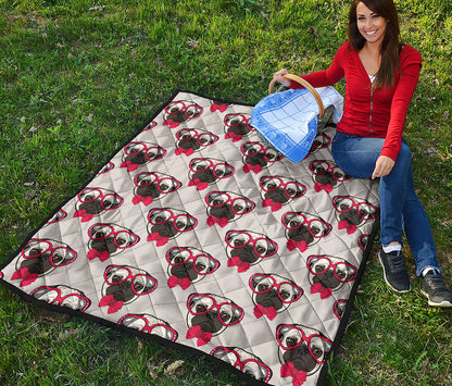 Red Glasses Pug Pattern Print Quilt