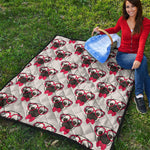 Red Glasses Pug Pattern Print Quilt