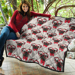 Red Glasses Pug Pattern Print Quilt