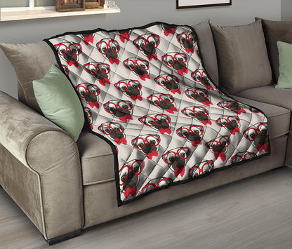 Red Glasses Pug Pattern Print Quilt