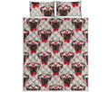 Red Glasses Pug Pattern Print Quilt Bed Set