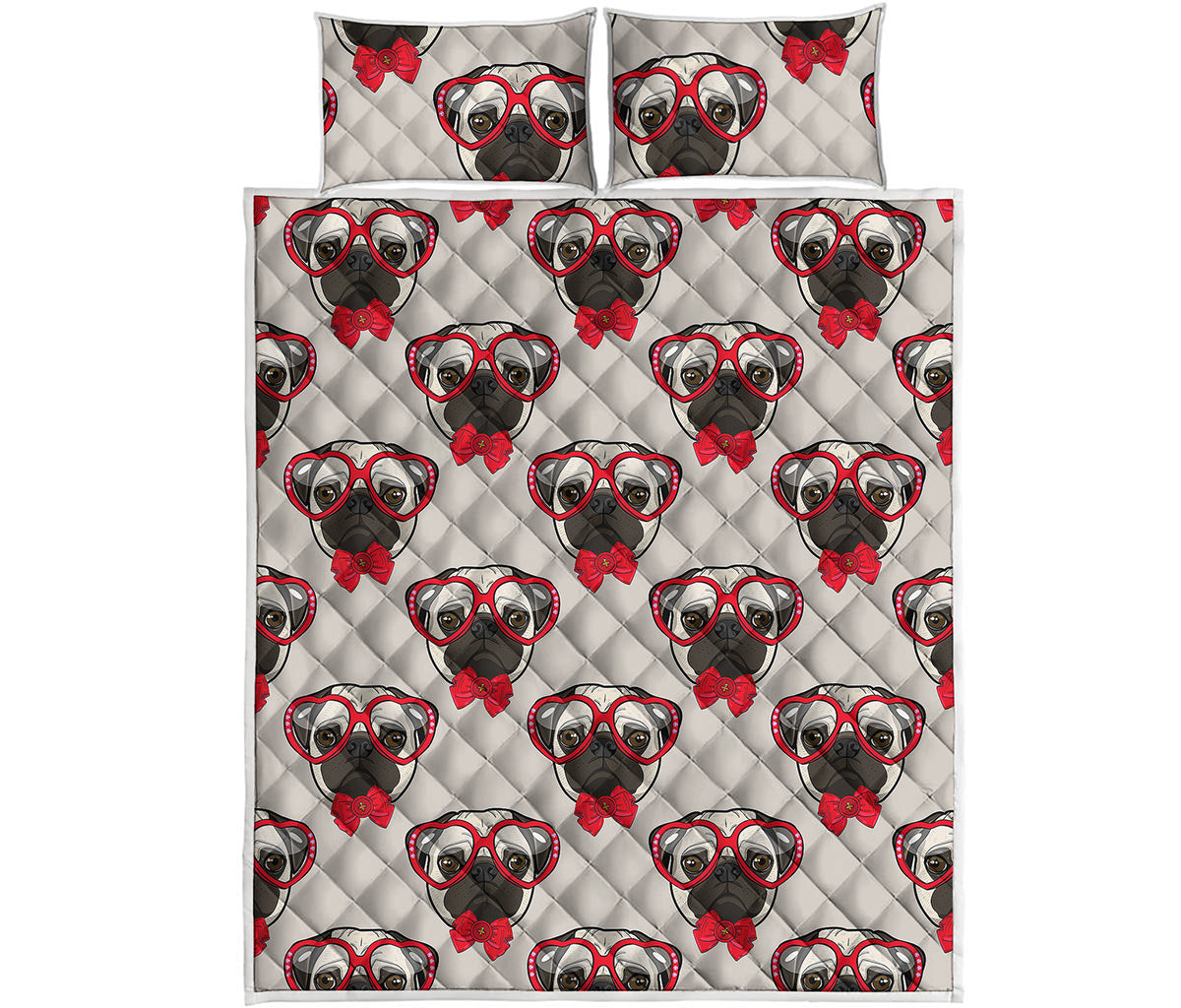 Red Glasses Pug Pattern Print Quilt Bed Set