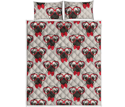 Red Glasses Pug Pattern Print Quilt Bed Set