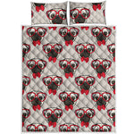 Red Glasses Pug Pattern Print Quilt Bed Set