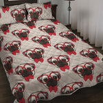 Red Glasses Pug Pattern Print Quilt Bed Set