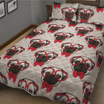Red Glasses Pug Pattern Print Quilt Bed Set