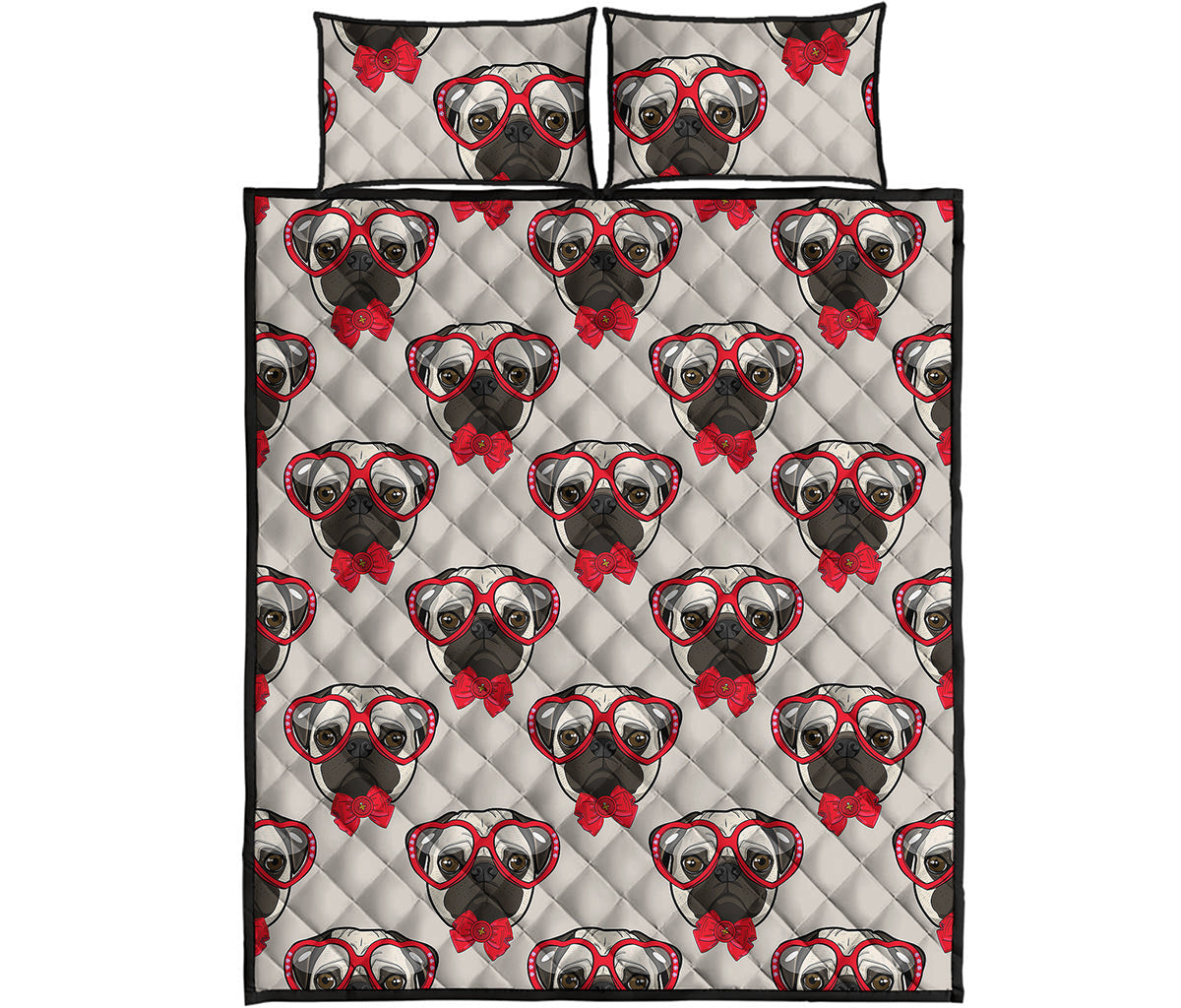 Red Glasses Pug Pattern Print Quilt Bed Set