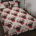 Red Glasses Pug Pattern Print Quilt Bed Set