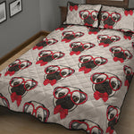 Red Glasses Pug Pattern Print Quilt Bed Set