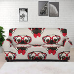 Red Glasses Pug Pattern Print Sofa Cover