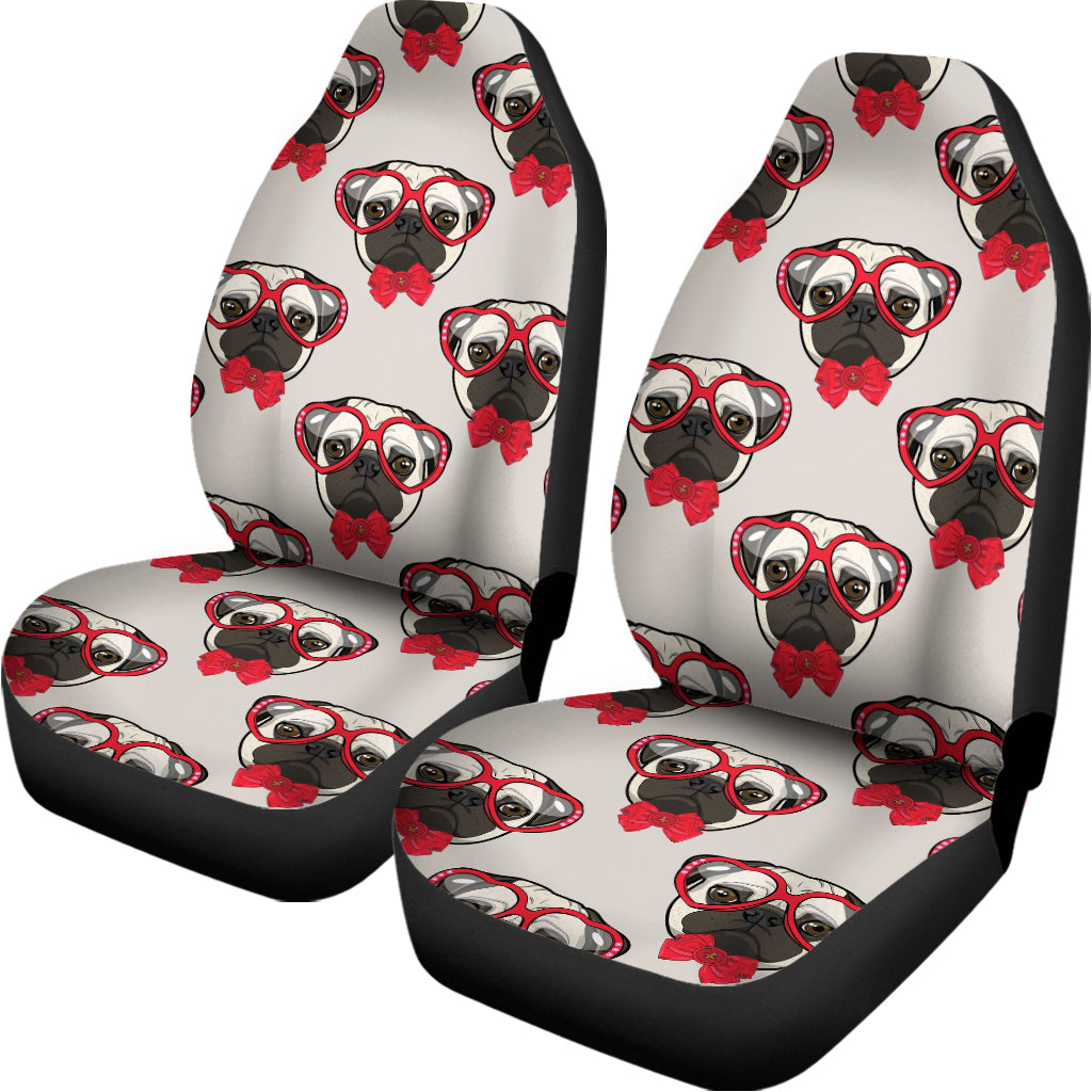 Red Glasses Pug Pattern Print Universal Fit Car Seat Covers