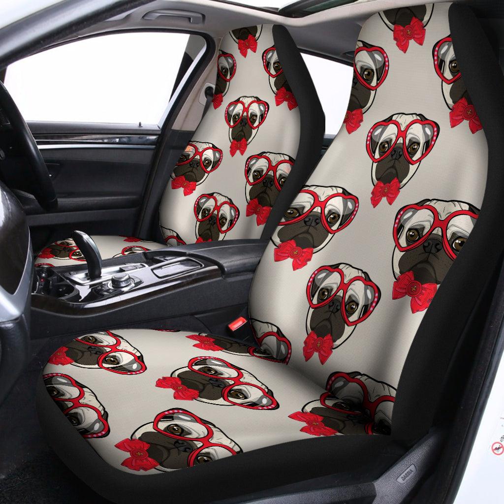 Red Glasses Pug Pattern Print Universal Fit Car Seat Covers