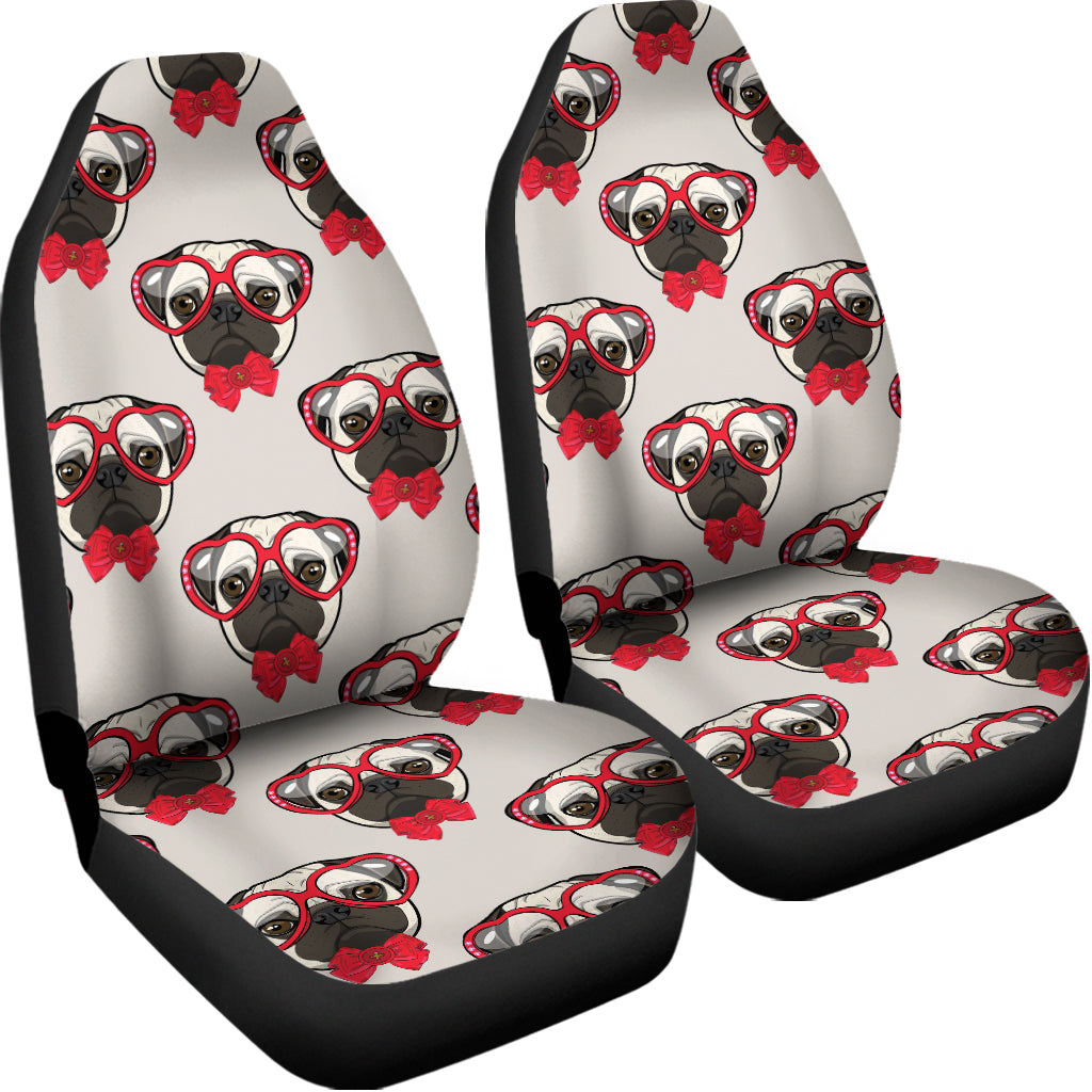 Red Glasses Pug Pattern Print Universal Fit Car Seat Covers
