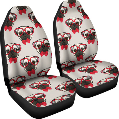 Red Glasses Pug Pattern Print Universal Fit Car Seat Covers