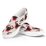 Red Glasses Pug Pattern Print White Slip On Shoes