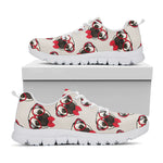 Red Glasses Pug Pattern Print White Sneakers