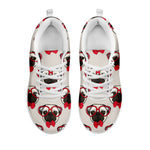 Red Glasses Pug Pattern Print White Sneakers