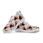 Red Glasses Pug Pattern Print White Sneakers
