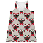 Red Glasses Pug Pattern Print Women's Racerback Tank Top