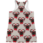 Red Glasses Pug Pattern Print Women's Racerback Tank Top