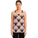 Red Glasses Pug Pattern Print Women's Racerback Tank Top