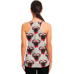 Red Glasses Pug Pattern Print Women's Racerback Tank Top