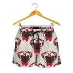 Red Glasses Pug Pattern Print Women's Shorts