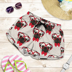 Red Glasses Pug Pattern Print Women's Shorts