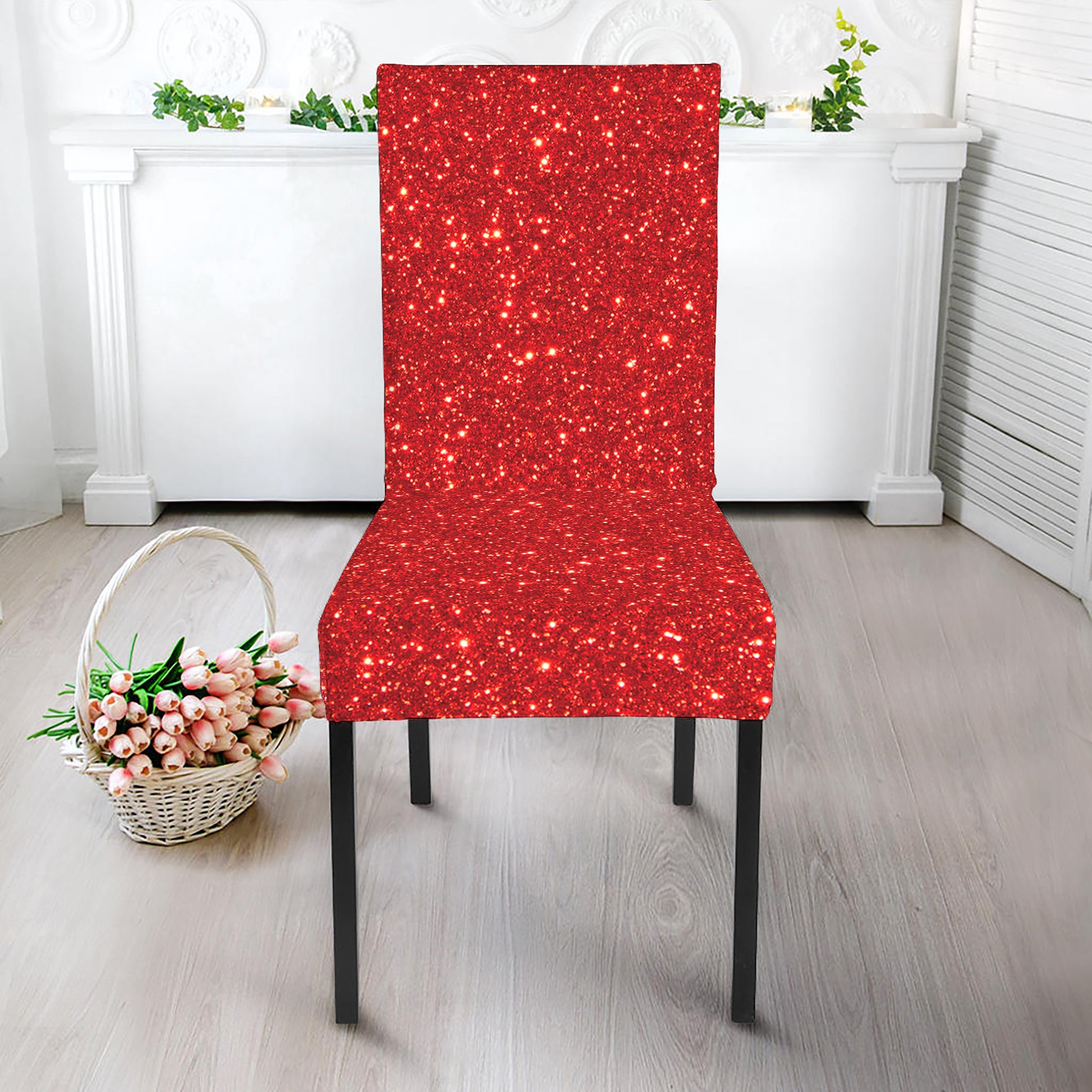 Red Glitter Artwork Print Dining Chair Slipcover