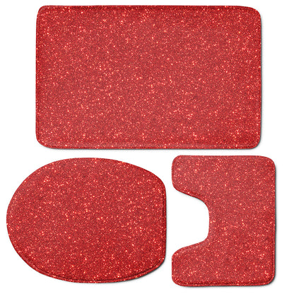 Red Glitter Artwork Print (NOT Real Glitter) 3 Piece Bath Mat Set