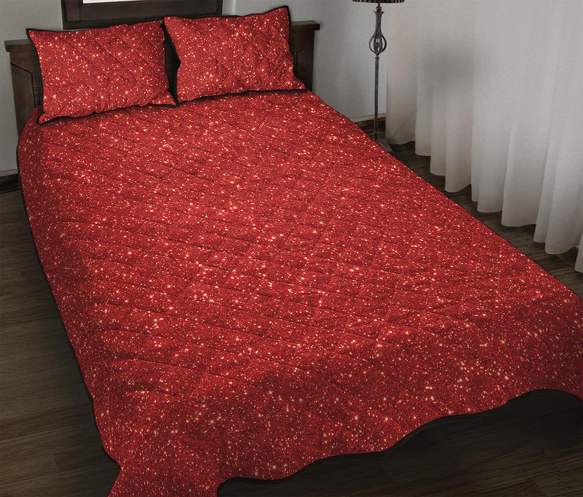 Red Glitter Artwork Print (NOT Real Glitter) Quilt Bed Set