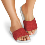 Red Glitter Artwork Print (NOT Real Glitter) White Slide Sandals