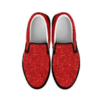 Red Glitter Texture Print Black Slip On Shoes