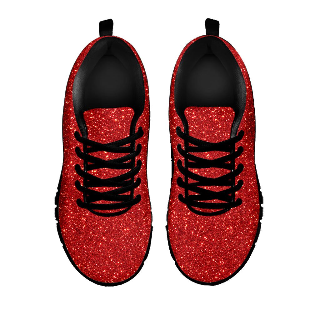 Red Glitter Texture Print Black Sneakers