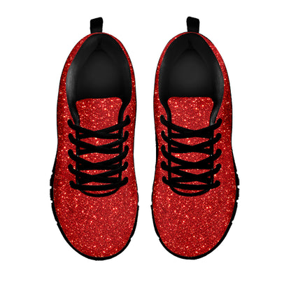 Red Glitter Texture Print Black Sneakers