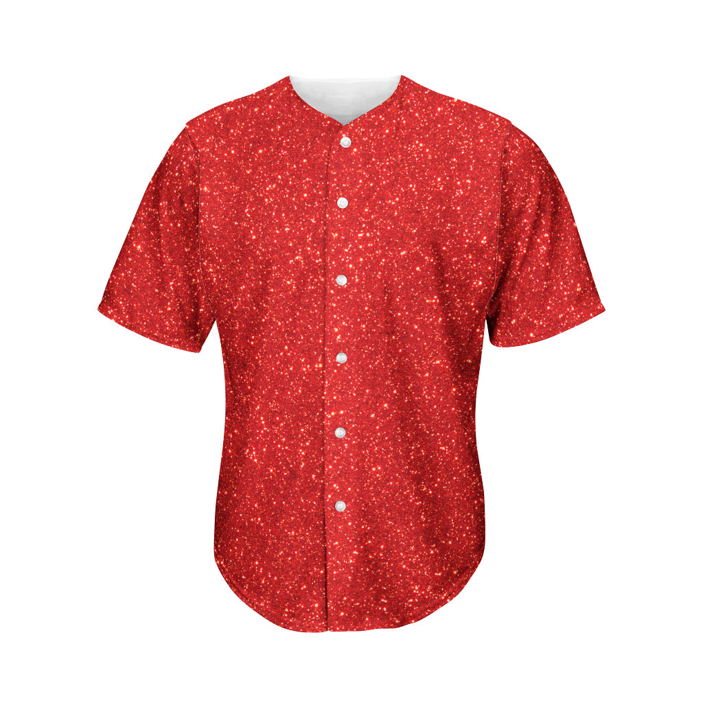 Red Glitter Texture Print Men's Baseball Jersey