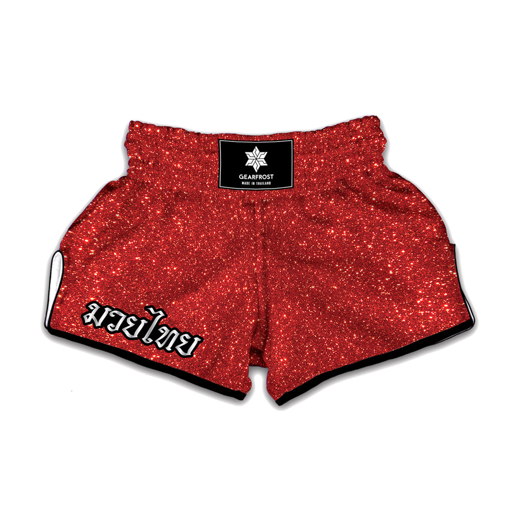 Red Glitter Texture Print Muay Thai Boxing Shorts