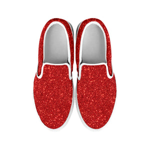 Red Glitter Texture Print White Slip On Shoes
