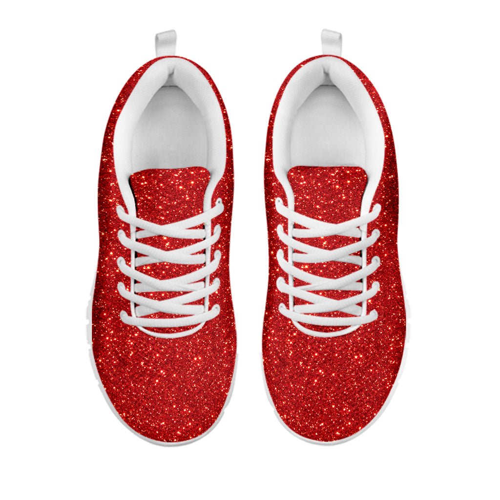 Red Glitter Texture Print White Sneakers