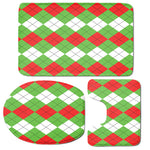 Red Green And White Argyle Pattern Print 3 Piece Bath Mat Set