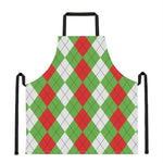 Red Green And White Argyle Pattern Print Apron