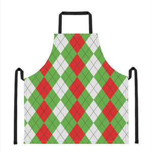 Red Green And White Argyle Pattern Print Apron