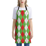 Red Green And White Argyle Pattern Print Apron