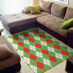 Red Green And White Argyle Pattern Print Area Rug