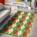 Red Green And White Argyle Pattern Print Area Rug