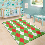 Red Green And White Argyle Pattern Print Area Rug