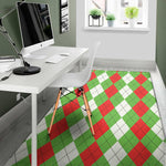 Red Green And White Argyle Pattern Print Area Rug