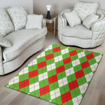 Red Green And White Argyle Pattern Print Area Rug