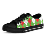 Red Green And White Argyle Pattern Print Black Low Top Shoes